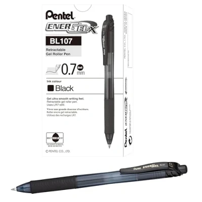 Obrázek Pentel BL107 A gelové pero EnerGel s tlakovou mechanikou 0,7 mm, 12 kusů, černé