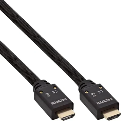 Obrázek InLine 17510A HDMI aktivní kabel, High Speed s Ethernetem, 4K2K, konektor/konektor, černá/zlatá, nylonová pletenina plášť 10 m