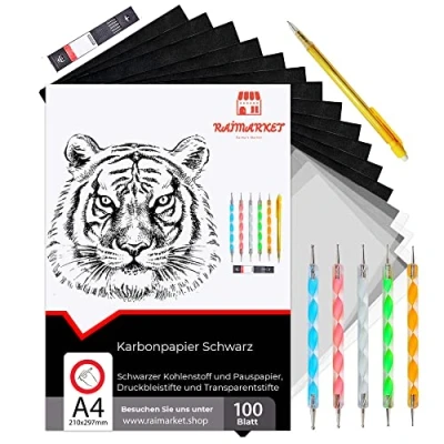 Obrázek Raimarket 100 Blatt Schwarzes Kohlepapier Transferpapier Zeichnen Von Entwürfen Mit Durchschlagpapier Pauspapier Graphitpapier In Premium qualität Carbon Paper
