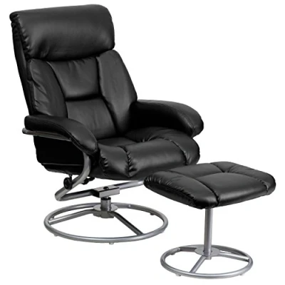 Obrázek Flash Möbel modernes Leder Liege und Ottomane mit Metall Sockel, Leder, schwarz, 44&quot; D x 29.25&quot; W 39.5&quot; H