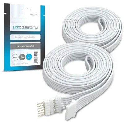 Obrázek Litcessory Prodlužovací kabel pro Philips Hue Lightstrip Plus (1m, 2 kusy, bílý MIKRO 6 POLIG V4)