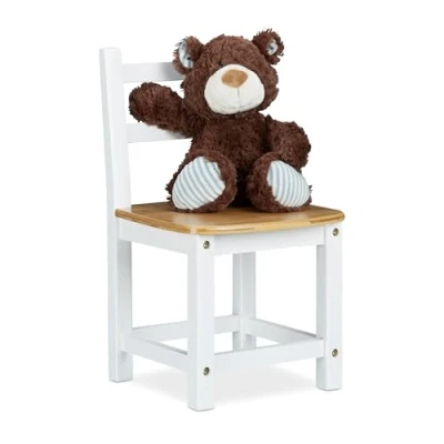 Obrázek Relaxdays Dětská židle RUSTICO z bambusu, pro chlapce a dívky, do dětského pokoje, v x š h: cca 50 28,5 28 cm, bílá / přírodní, bambusová s bílým rámem