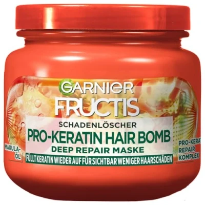 Obrázek Garnier Opravující maska proti poškození vlasů, pro méně třepení vlasů a silnější délky, s amla olejem komplexem Keratin+ Repair Fructis, hasicí přístroj odstranění Deep Repair,