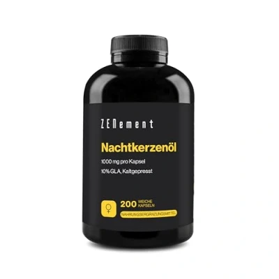 Obrázek Nachtkerzenöl, 200 Softgel Kapseln, Hochdosiert mit 2000 mg je Tagesdosis Premium: 10% Gamma Linolensäure GLA, natürlichem Vitamin E &amp; kaltgepresst Zenement