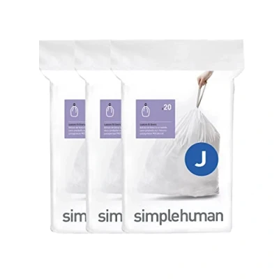 Obrázek simplehuman CW0259 Code J přesný pytel na odpadky, 30 45 litrů, 3 x balení po 20 (60 kusů), bílý plast