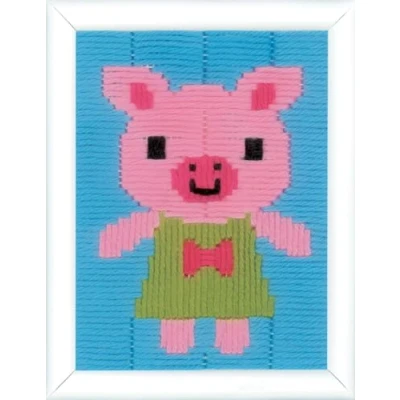 Obrázek Vervaco PN 0148429 pro 0163442 začátečníky vyšívací sada s dlouhým logem prasátko sada, Stramín, bílý, 12, 5 x 16 0, 30 cm