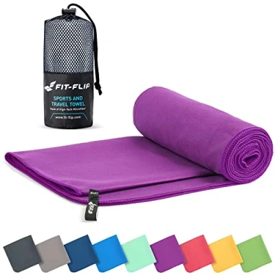 Obrázek Fit Flip Ručník z mikrovlákna kompaktní ručníky ideální jako sportovní ručník, cestovní plážová osuška rychleschnoucí a lehká velká (1 x 40 80 cm, fialová)