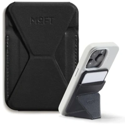 Obrázek MOFT MagSafe Wallet stojan pro iPhone 16/15/14/13/12 série kompatibilní s MagSafe, MOVAS Vegan kožený magnetický na mobilní telefon se 3 pozorovacími úhly, 2 držáky karty (Jet Black)
