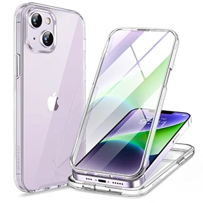 Obrázek Miracase pouzdro 360 stupňů pro iPhone 13/ 14 (6, 1 palců), ochranné na celé tělo s vestavěnou skleněnou ochrannou fólií displej, odolné Fullbody mobil, průhledné
