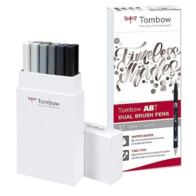 Obrázek Tombow ABT Dual Brush Pen, Gray Colors, tužka se dvěma hroty, perfektní pro ruční psaní a bullet Journal, lze rozmalovat vodou, 12P 3, 6dílná sada
