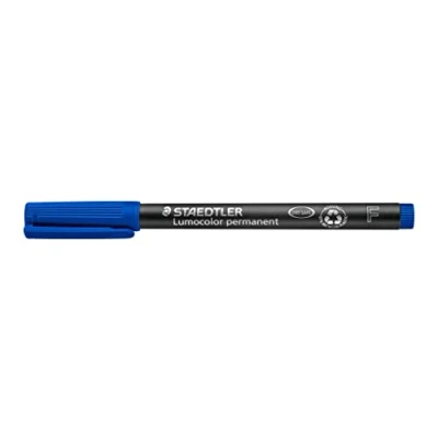 Obrázek STAEDTLER permanentní popisovač Lumocolor, modrý, špička šířka linie cca 0,6 mm, odolný proti rozmazání a vodě, Made in Germany, doplňovatelný, dlouhá životnost, 10 modrých univerzálních tužek v