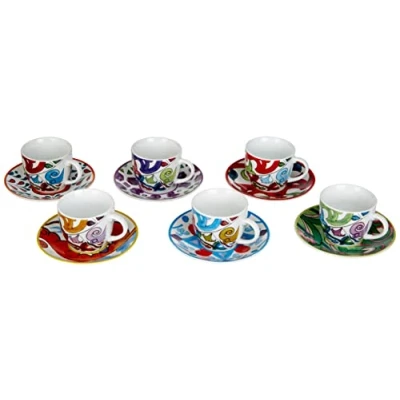 Obrázek Excelsa 62715 Lisbona Set aus 6 Kaffeetassen mit Untertassen, Porzellan, Mehrfarbig