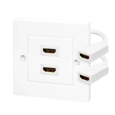 Obrázek LogiLink AH0015 2násobná HDMI nástěnná zásuvka (HDMI Highspeed with Ethernet) pro rozlišení až 4K/30 Hz, vč. 18cm adaptérového kabelu, AH 0015, bílá, 2portová