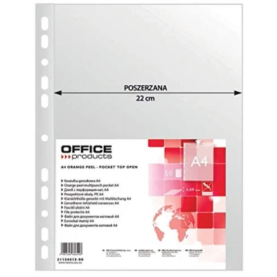 Obrázek OFFICE PRODUCTS 21154413 90 průhledné obaly, PP, A4, zdrsněné, µm 50 kusů,