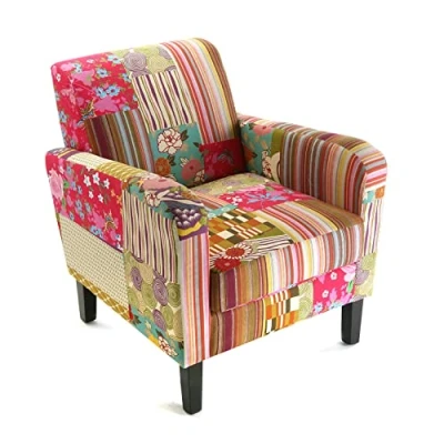 Obrázek Versa Pink Patchwork Sessel für Wohnzimmer, Schlafzimmer oder Esszimmer, bequemer und Anderer Sessel, mit Armlehnen, Maßnahmen (H x L B) 71 77 65 cm, Baumwolle Holz, Farbe: Rosa
