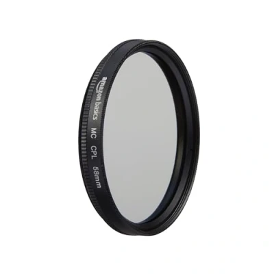Obrázek Amazon Basics 58 mm kruhový polarizační ochranný filtr pro hlubší barvy, snížení oslnění a odrazů, několikanásobně povrstvený, chrání před prachem, nečistotami poškrábáním
