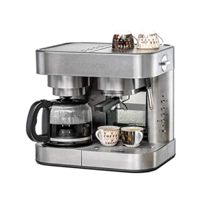 Obrázek ROMMELSBACHER Káva/Espresso Center EKS 3010 kávovar na překapávanou kávu, skleněná konvice, páka, filtrační vložka pro 1 resp. 2 šálky, tryska mléčnou pěnu/horkou vodu, programovatelné množství