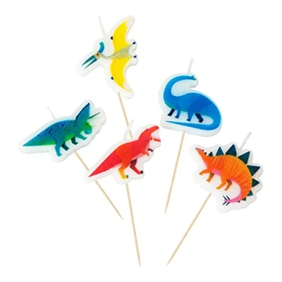 Obrázek Talking Tables Packung mit 5 Dinosaurier Kerzen für Geburtstagskuchen und Torten, Cupcakes, Brownies. Backdekorationen Ideal Mädchen Jungs.