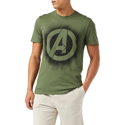 Obrázek MARVEL Pánské tričko s logem šablony Avengers, zelená (vojenská zelená)