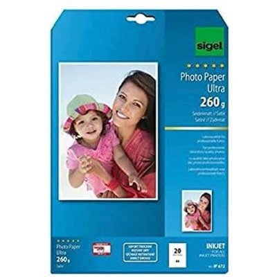 Obrázek SIGEL IP672 InkJet fotopapír Ultra, A4, 20 listů, hedvábně matný, extrémně odolný vůči světlu, 260 g, pro vysoce kvalitní fotografie