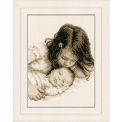 Obrázek Vervaco Zählmusterpackung Baby und Schwester Aida Kreuzstickpackung zum Auszählen, weiß, 22 x 27 0,3 cm