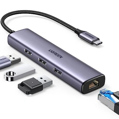 Obrázek UGREEN USB C Ethernet Adapter LAN auf Netzwerkadapter mit 3 Port kompatibel iPhone 15 Serien, Galaxy S24 Ultra/S24,MacBook Air/Pro,Surface Pro/Go,iPad Pro/Air,Steam Deck usw.