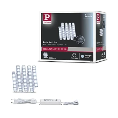 Obrázek Paulmann 70667 LED Stripe MaxLED 500 základní sada 1,5 m bílé denní světlo 6500K s povrchovou úpravou vč. 1x8,5 W stmívatelný světelný pásek stříbrný plast