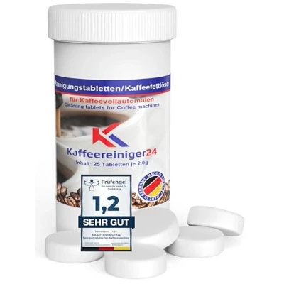 Obrázek K Kaffeereiniger24 Čisticí tablety plně automatické kávovary 25 kusů 2 g kompatibilní s Jura, Siemens i EQ Series, Melitta, Nivona, Krups, Bosch, Miele péče o stroje a ochrana aroma
