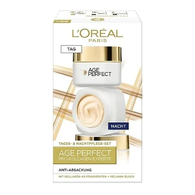 Obrázek L&#039;Oréal Paris Vyhlazující sada péče o obličej pro zralou pleť s anti aging denní péčí a noční proti stařeckým skvrnám, fragmenty kolagenu AS, Age Perfect Pro, Expert, 2x 50 ml