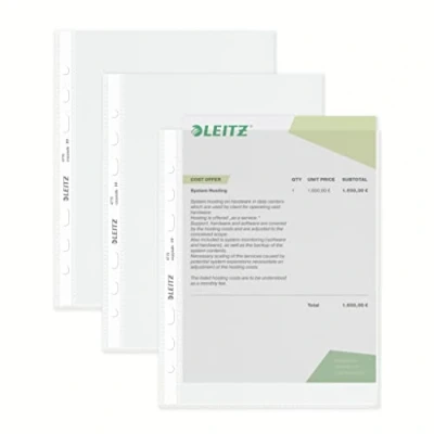 Obrázek Leitz Standardní sada prospektových obalů, 15 kusů, formát A5, čiré sklo s lesklým povrchem, horní otvor, 0,075 mm PP fólie, 47756002