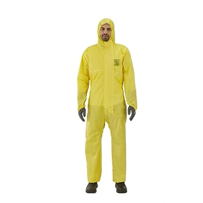 Obrázek Ansell AlphaTec 2300 Model 132, jednorázový ochranný oblek s kapucí, ochrana proti chemikáliím typ 3/4/5, vodotěsný pracovní overal, jednorázové ochranné oblečení pánské dámské, žluté, velikost L (1