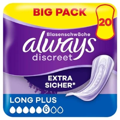 Obrázek Always Discreet Inkontinenční vložky pro ženy Long Plus 20 kusů extra bezpečné &amp; diskrétní