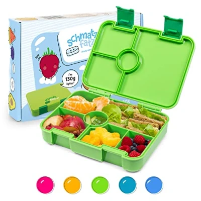 Obrázek schmatzfatz Dětská krabička na svačinu s přihrádkami, bez BPA, oběd, dětský bento box, box pro dívky a chlapce, svačinový perfektní do školy, školky výlety (zelená)