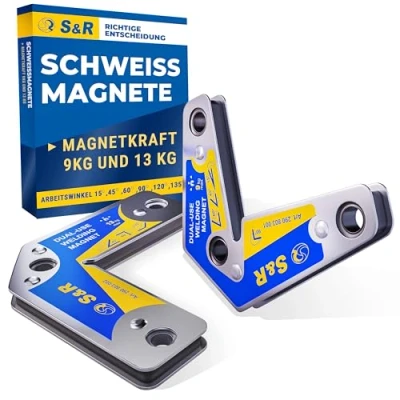 Obrázek S&amp;R svařovací magnet sada 2dílná Úhel 15 45 60 90 120 135 165, montážní pomocník úhelník úhlový s vysokou přídržnou silou