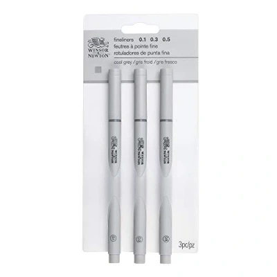 Obrázek Winsor &amp; Newton 0290108​ Fineliner, Pigment Liner für exakte Linien und Outlines, hohe Qualität, Pigmenttinte, dokumentenecht, lichtbeständig Linenbreite, im Set 3 Stück in Grau