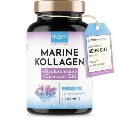Obrázek Prémiový mořský kolagen Kombo 1000 mg + Q10, kyselina hyaluronová, měď, mangan, vitamíny C, zinek a biotin přispívají k zachování normální pokožky vlasů; Made in Austria by VROODY výsledek testu