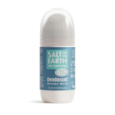 Obrázek Salt Of the Earth Natural Deodorant Roll On by Ocean &amp; Coconut znovu naplnitelný, veganský, dlouhodobá ochrana, ochrana proti ztrátě lesku, vyrobeno ve Velké Británii 75 ml