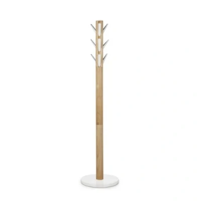 Obrázek Umbra Flapper šatní stojan na šaty s 9 sklopnými háčky pro chodbu a kancelář, dřevo, bílý/přírodní, 57,2 x 165,1 cm