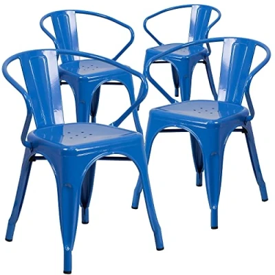Obrázek Flash Furniture 4 ks Blue Metal Indoor Outdoor Chair with Arms