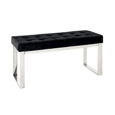 Obrázek HAKU Möbel Lavice ušlechtilá ocel, černá, nerezová sametová tkanina rozměry: š 100 cm x v 48 h 41 cm, styl: Art Deco