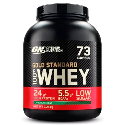 Obrázek Optimální výživa ON Gold Standard Whey Protein Powder, proteinový prášek pro budování svalů, přirozeně obsažený BCAA a glutamin, Chocolate Mint, 73 porcí, 2,26 kg, balení se může lišit