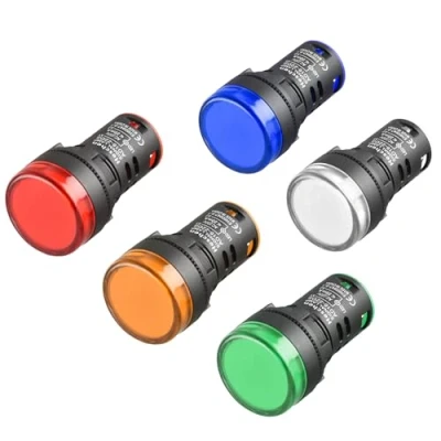 Obrázek Heschen AD16 22D/S26 LED kontrolní světla v červené, zelené, žluté, modré a bílé, průměr 22 mm, střídavý proud 220 V, 20 mA, 5 kusů