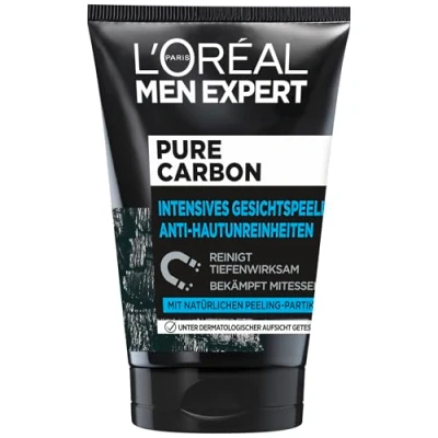 Obrázek L&#039;Oréal Men Expert Pleťový peeling proti problematické pokožce pro muže, Face Scrub černým tečkám a nečistotám pupínků, pánský Cleanser na obličej s peelingovými částicemi, čistý karbon, 1 x 100