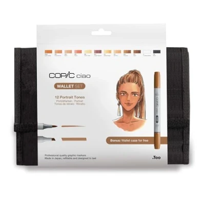 Obrázek COPIC Ciao Marker 12dílná sada manga &quot;portrétní barvy&quot; v peněžence, univerzální layoutmarker se středně širokou a štětcovou špičkou