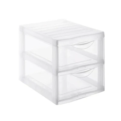 Obrázek SUNDIS Orgamix, plastový zásuvkový box, 2 průhledné zásuvky na papír A4, výška 25,5 cm, stohovatelný, ideální pro psací stůl, výuku, dokumenty, příslušenství