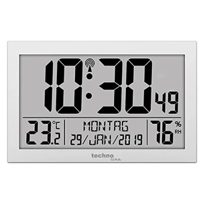 Obrázek Bezdrátové nástěnné hodiny Technoline WS8016 WS 8016 s displejem teploty, plastové, stříbrné, 225 x 143 24 mm