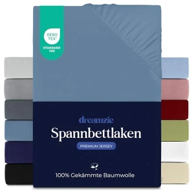 Obrázek Dreamzie Prémiové napínací prostěradlo 200 x cm, pro tlusté matrace do 27 100% Jersey bavlna, 150 g/m², certifikováno Öko Tex modré