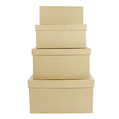 Obrázek Décopatch BTS906O 4 boxy obdélníkové z lepenkového machu, k ozdobení, perfektní pro vaši dekoraci bytu, kartonově hnědé, balení ks