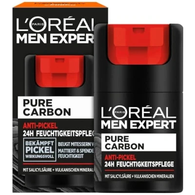 Obrázek L&#039;Oréal Men Expert Péče o obličej proti pupínkům pro muže, hydratační krém černým tečkám a pupínkům, pleťový muže s kyselinou salicylovou, Pure Carbon, 1 x 50 ml