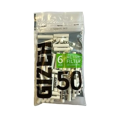 Obrázek Gizeh Raucherbedarf 20577 filtr s aktivním uhlím Slim velikost 6 mm White 50 PE sáček, papír
